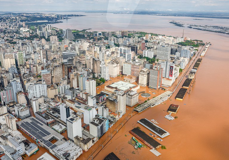 Sobrevoo por áreas afetadas pelas fortes chuvas no Rio Grande do Sul. Foto: Ricardo Stuckert/PR