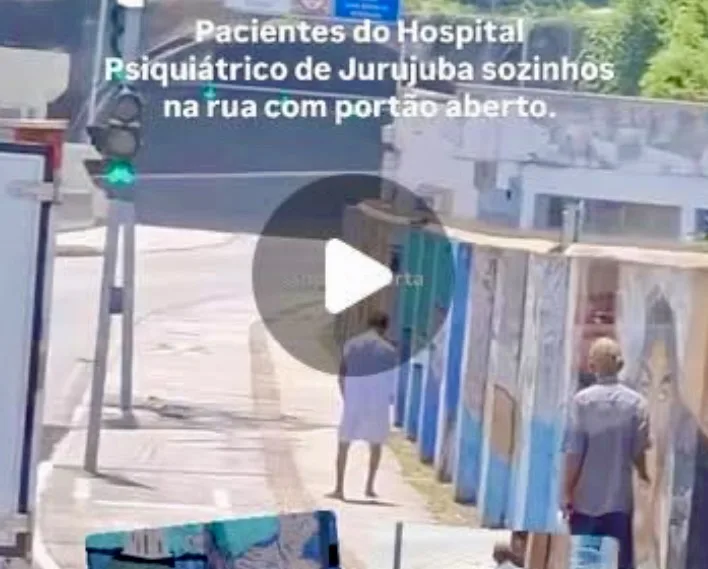 No vídeo um texto dizia que "pacientes do Hospital Psiquiátrico de Jurujuba estavam sozinhos na rua com portão aberto". Reprodução Instagram