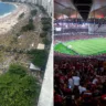 Foto divulgada pela PM do ato do Bolsonaro pela anistia em Copacabana neste domingo (16) e um dia de jogo do Flamengo com o Maracanã cheio. Reprodução