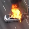Carro pega fogo na Avenida Brasil | Foto: Reprodução/TV Globo
