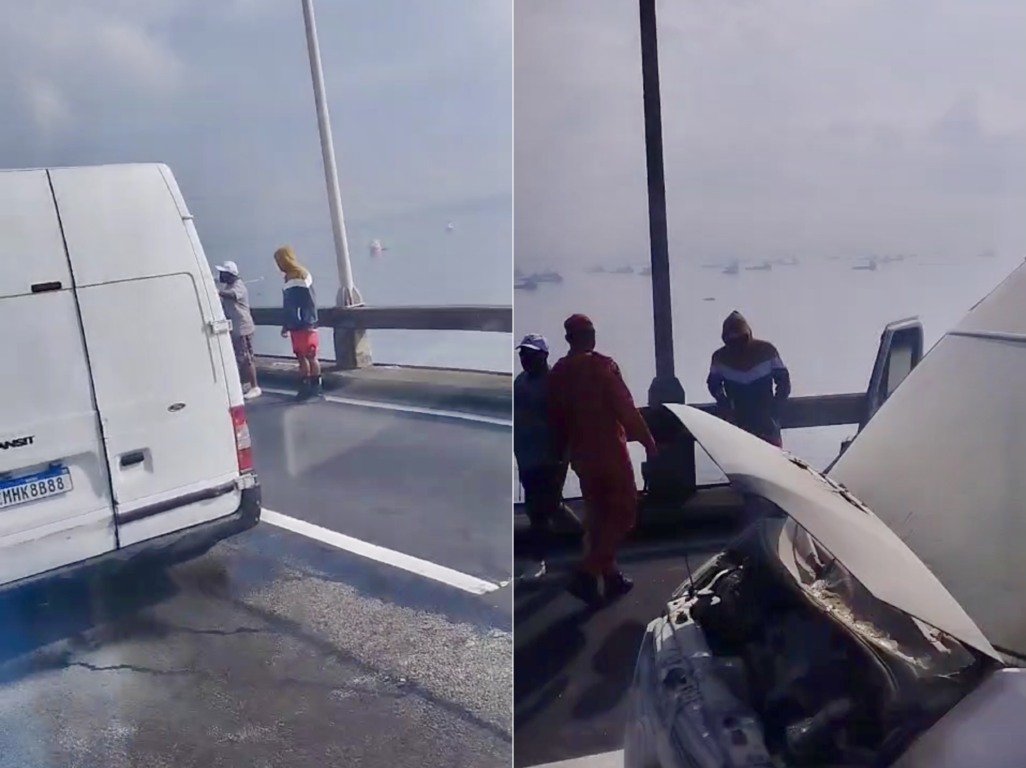 Incêndio e acidente afetam o fluxo na Ponte Rio-Niterói Incêndio e acidente afetam o fluxo na Ponte Rio-Niterói