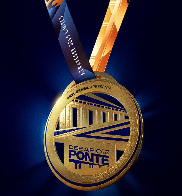 Medalha do Desafio da Ponte representa superação e paisagem icônica Medalha do Desafio da Ponte representa superação e paisagem icônica