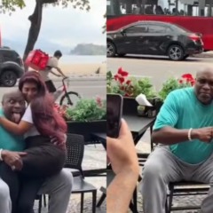 Lester Speight com fãs na padaria Pão e Etc da Praia de Icaraí. Foto: Reprodução