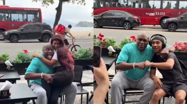 Lester Speight com fãs na padaria Pão e Etc da Praia de Icaraí. Foto: Reprodução