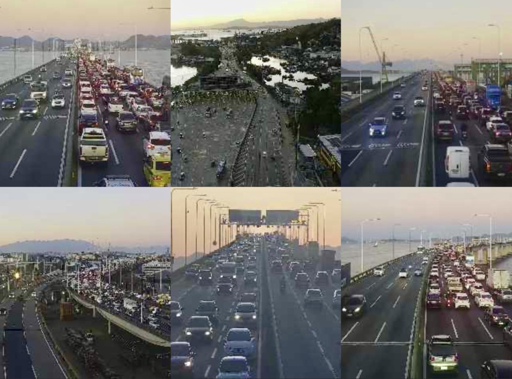 Câmeras da Ecovias Ponte no final da tarde desta quarta-feira (03). Divulgação Câmeras da Ecovias Ponte no final da tarde desta quarta-feira (03). Divulgação
