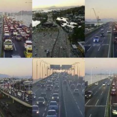 Câmeras da Ecovias Ponte no final da tarde desta quarta-feira (03). Divulgação