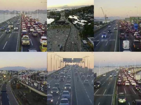 Câmeras da Ecovias Ponte no final da tarde desta quarta-feira (03). Divulgação