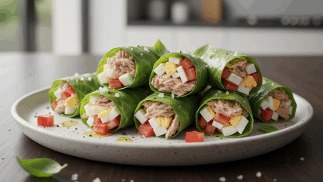Rolinhos recheados com atum para um jantar fácil, sem farinha e sem assar Rolinhos recheados com atum para um jantar fácil, sem farinha e sem assar