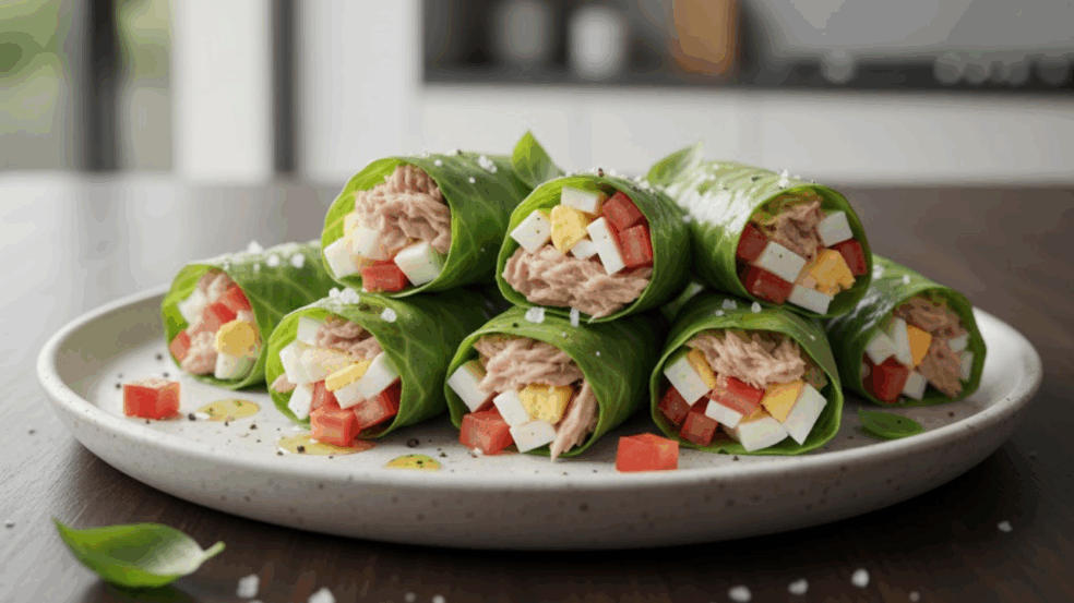 Rolinhos recheados com atum para um jantar fácil, sem farinha e sem assar Rolinhos recheados com atum para um jantar fácil, sem farinha e sem assar