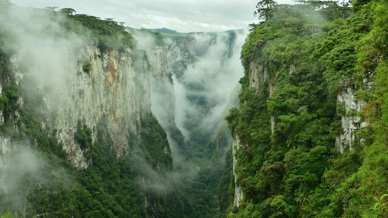 O Cânion Itaimbezinho está entre os cenários naturais de maior destaque no Brasil em 2025, localizado no Parque Nacional de Aparados da Serra, na divisa entre Rio Grande do Sul