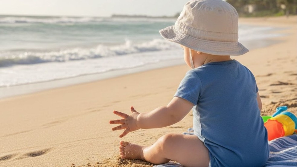 Bebês na praia: acerte na escolha das roupas e acessórios
