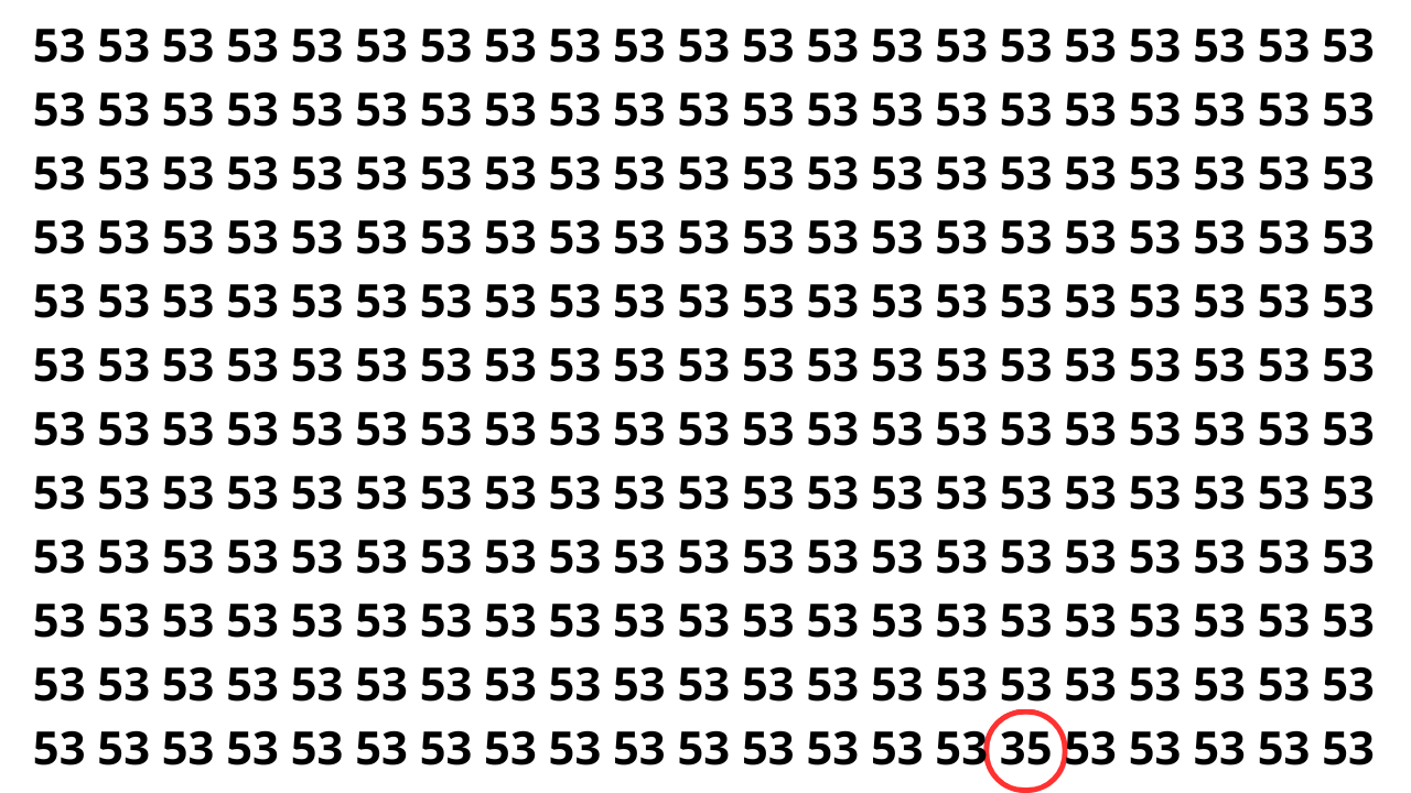 Encontre o n&uacute;mero 35 entre v&aacute;rios 53 em menos de 8 segundos