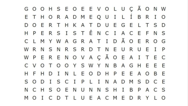 Desafio caça palavras: encontre as 8 palavras em 80 segundos