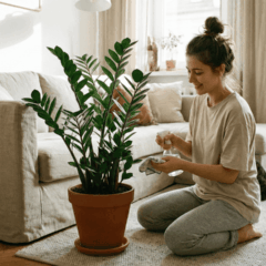 O primeiro passo para plantar zamioculca é escolher um vaso com furos de drenagem