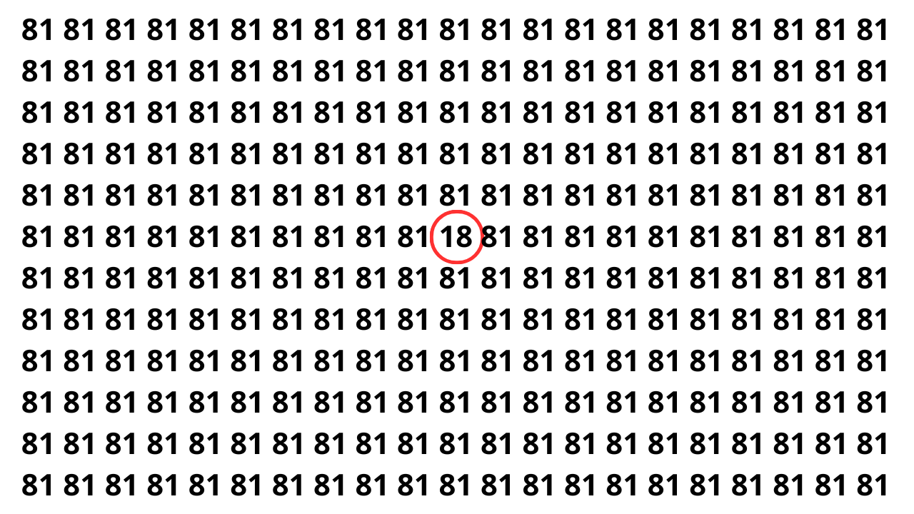 Encontre o número 18 escondido entre vários 81 em 5 segundos