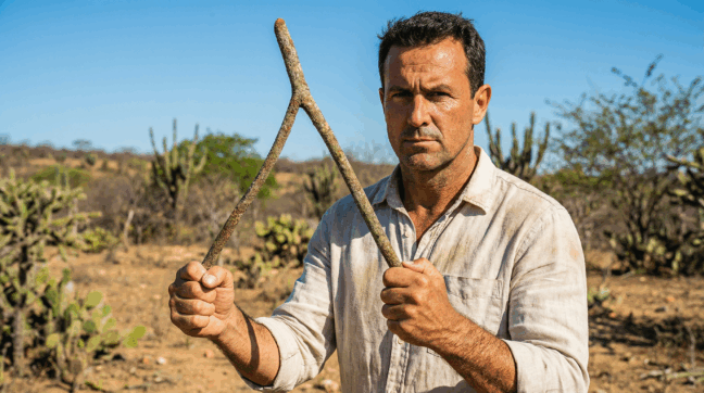 Tradição popular usada para indicar água em regiões de solo árido.
