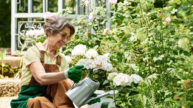Combinação de flores ornamentais e ervas aromáticas em varanda viva.
