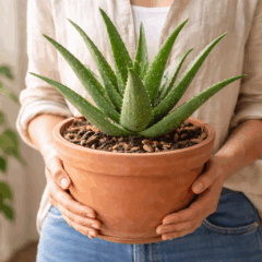 Babosa cultivada em vaso dentro de casa com boa iluminação natural