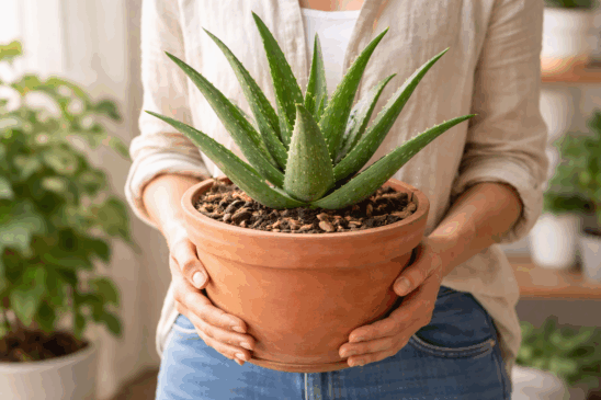 Babosa cultivada em vaso dentro de casa com boa iluminação natural
