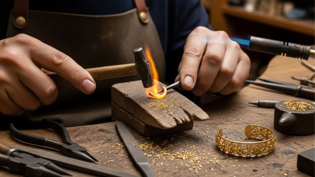 Como os artesãos transformam o ouro bruto em joias elegantes e duráveis?
