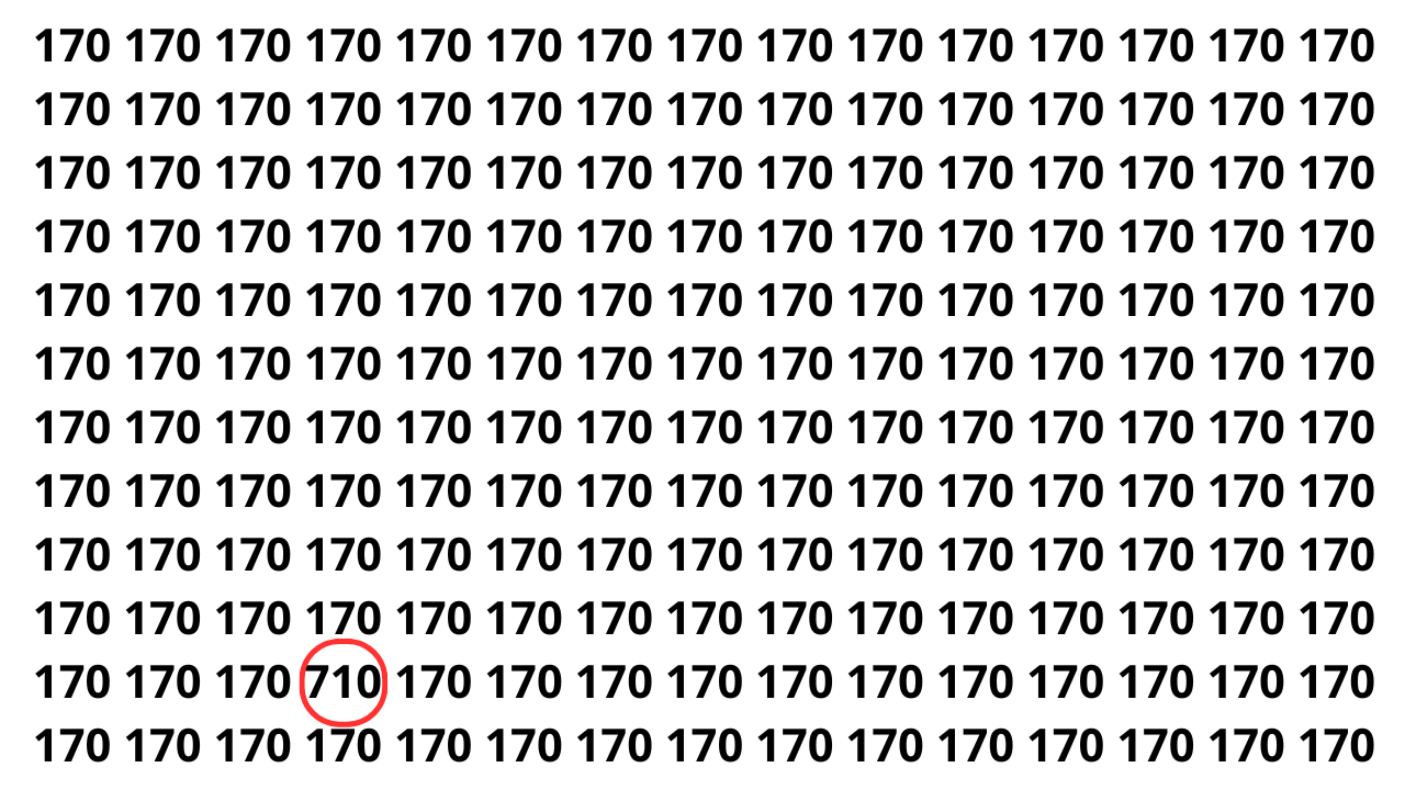 Encontre o 710 entre os números 170 em menos de 7 segundos