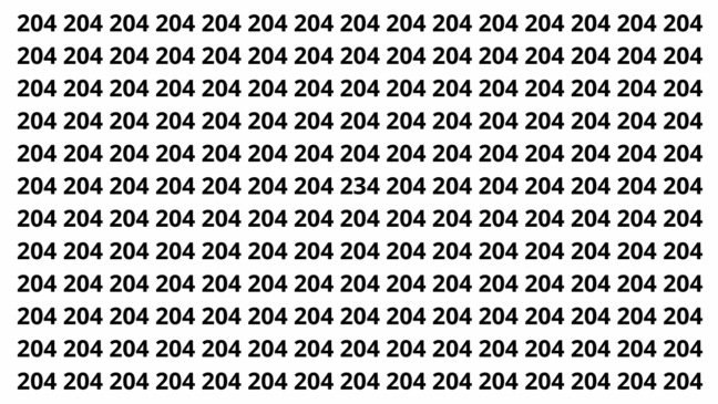 Encontre o 234 entre os números 204 em menos de 10 segundos