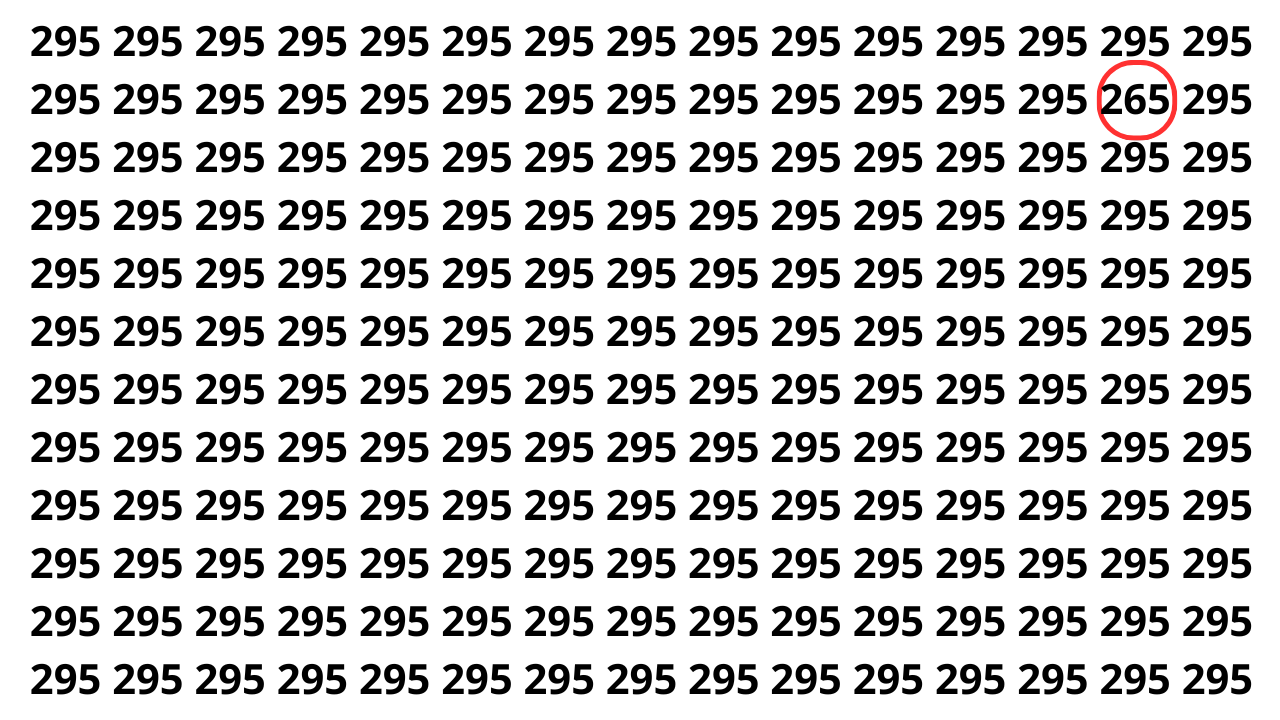 Encontre o 265 entre os n&uacute;meros 295 em menos de 9 segundos