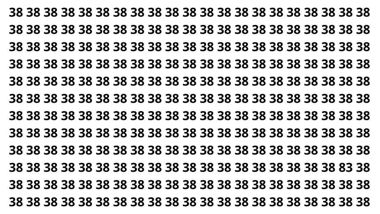 Encontre o 83 entre os n&uacute;meros 38 em menos de 5 segundos