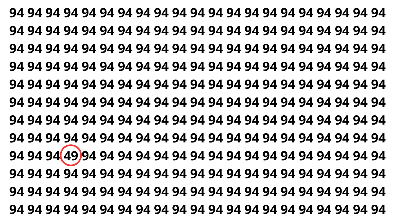 Encontre o 49 entre os n&uacute;meros 94 em menos de 6 segundos