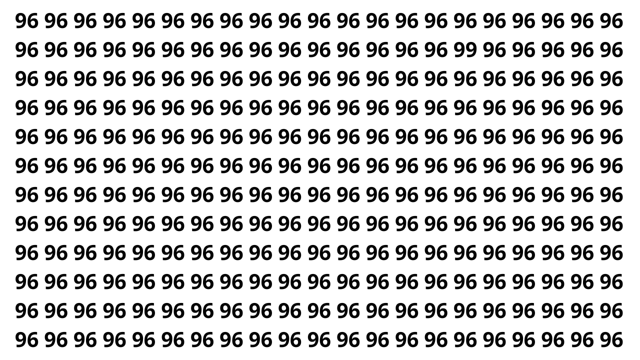 Encontre o 99 entre os n&uacute;meros 96 em menos de 10 segundos
