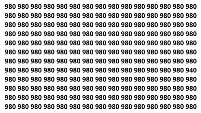 Encontre o 940 entre os números 980 em menos de 7 segundos