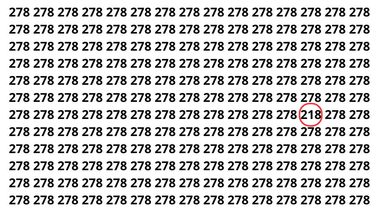 Encontre o n&uacute;mero 218 entre os n&uacute;meros 278 em menos de 8 segundos