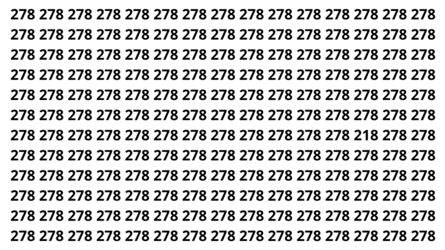 Encontre o n&uacute;mero 218 entre os n&uacute;meros 278 em menos de 8 segundos