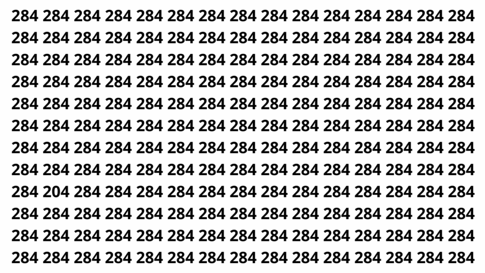 Encontre o número 204 entre vários 284 em menos de 8 segundos Encontre o número 204 entre vários 284 em menos de 8 segundos