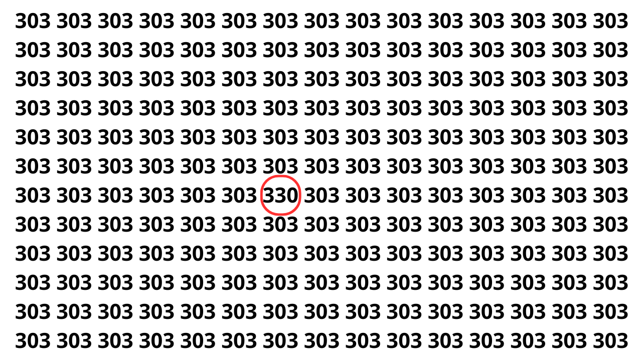 Encontre o 330 entre os n&uacute;meros 303 em menos de 8 segundos