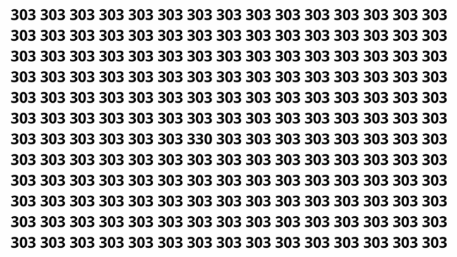 Encontre o 330 entre os números 303 em menos de 8 segundos