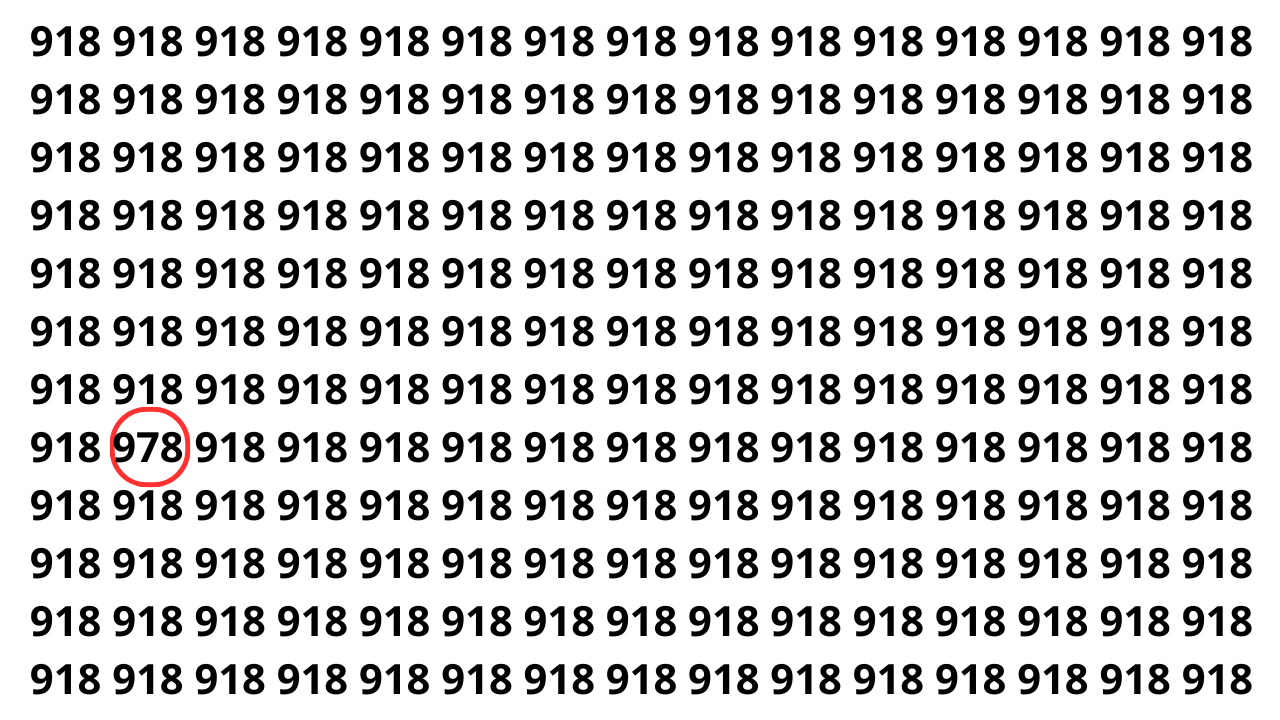 Encontre o 978 entre os n&uacute;meros 918 em menos de 6 segundos