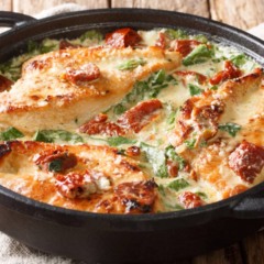 Peito de frango dourado com molho de creme de leite