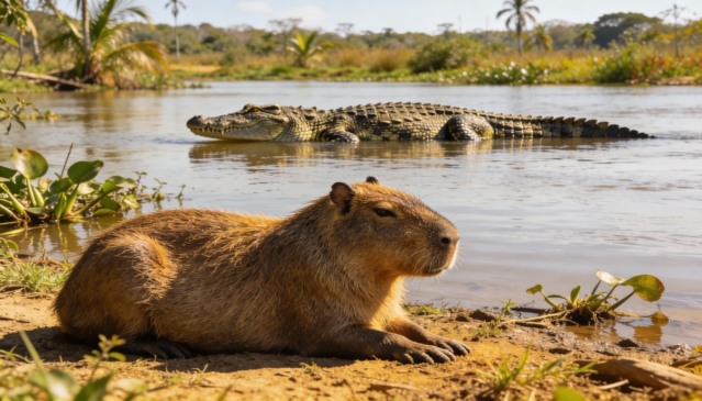 Por que as capivaras conseguem dormir tranquilamente ao lado dos jacarés sem correr o risco de serem devoradas?