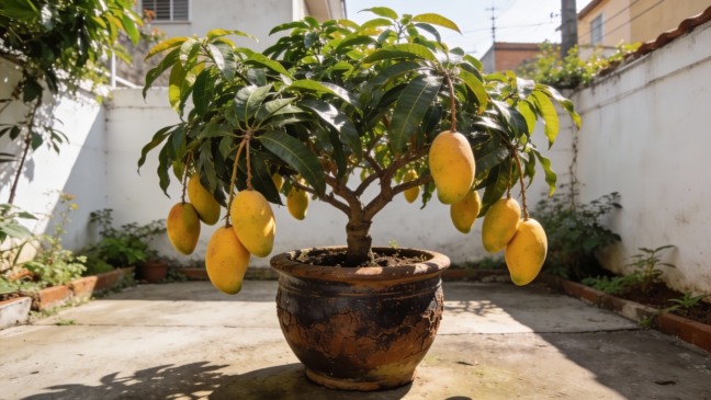 A mangueira anã que cresce devagar, dá frutos doces e decora seu quintal